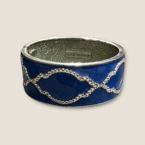 Ann Taylor Blue Enamel Hinged Bangle Bracelet With Rhinestone Accents